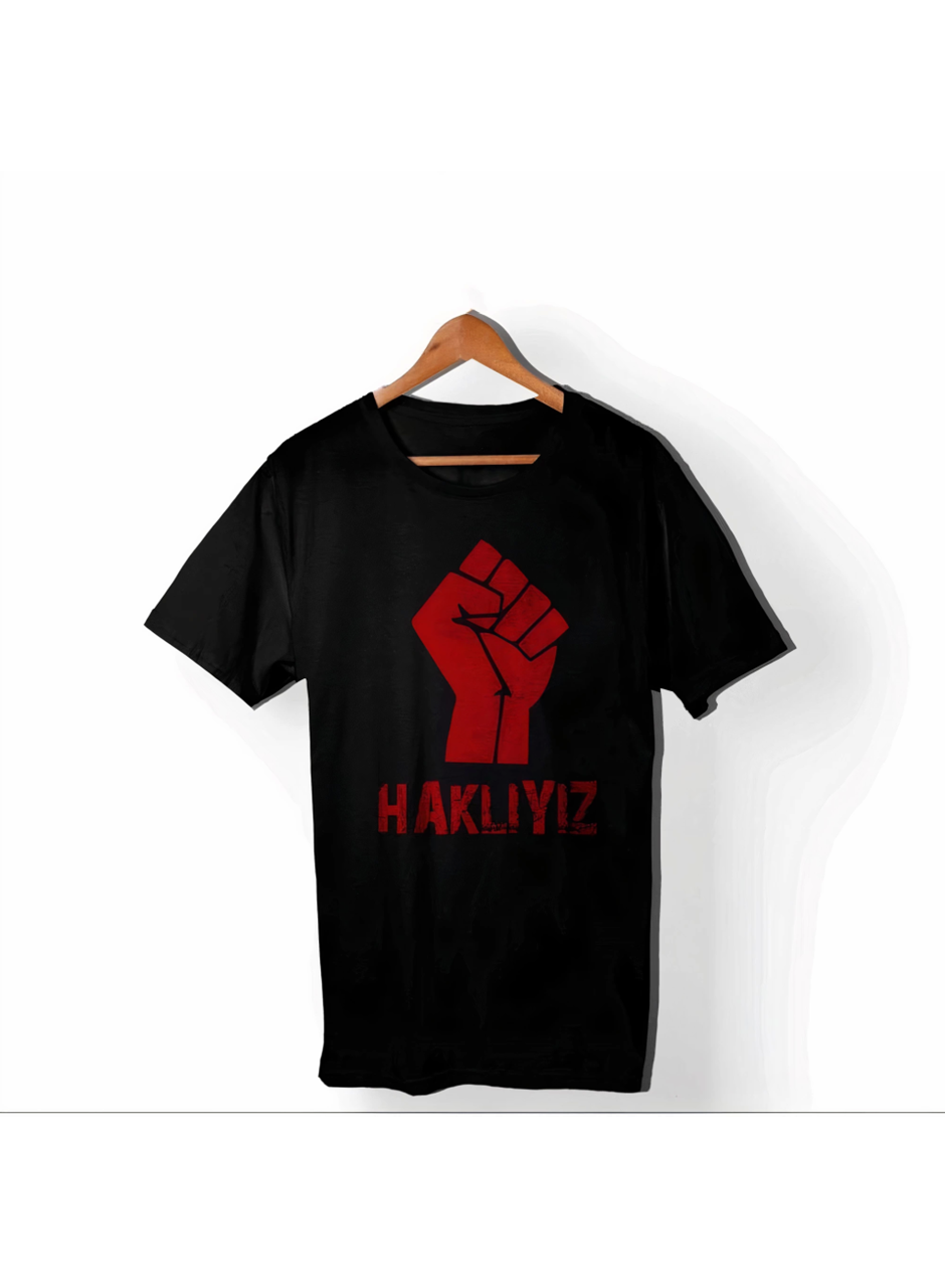 1 Mayıs Emekçilerimiz İçin Özel Tasarım HAKLIYIZ Baskılı T-shirt - Siyah
