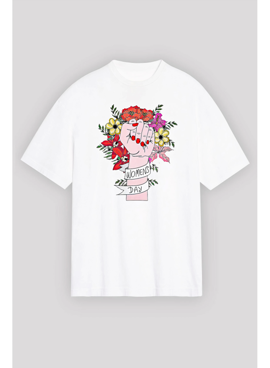 8 Mart Dünya Kadınlar Günü İçin Özel Baskılı T-shirt - Beyaz