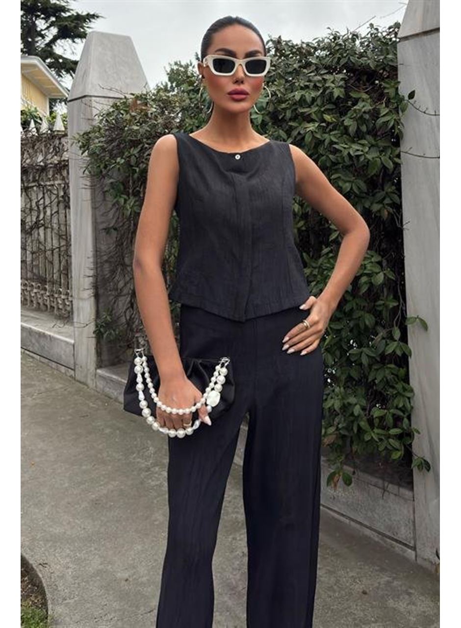 Sıfır Kollu Bluz Batik Desenli Pantolon İkili Takım 10181-08