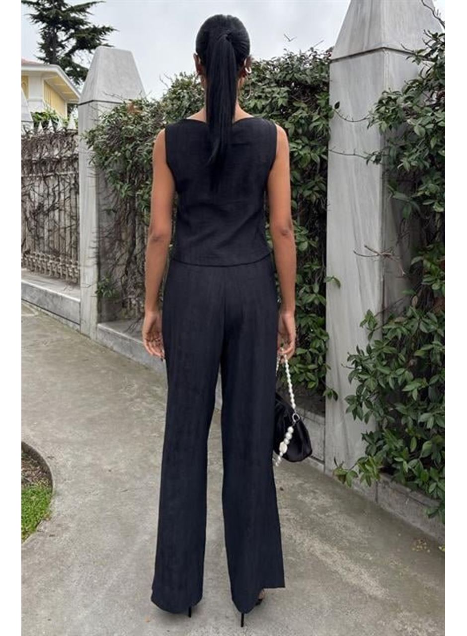 Sıfır Kollu Bluz Batik Desenli Pantolon İkili Takım 10181-08