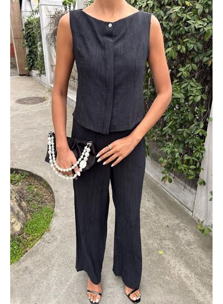 Sıfır Kollu Bluz Batik Desenli Pantolon İkili Takım 10181-08