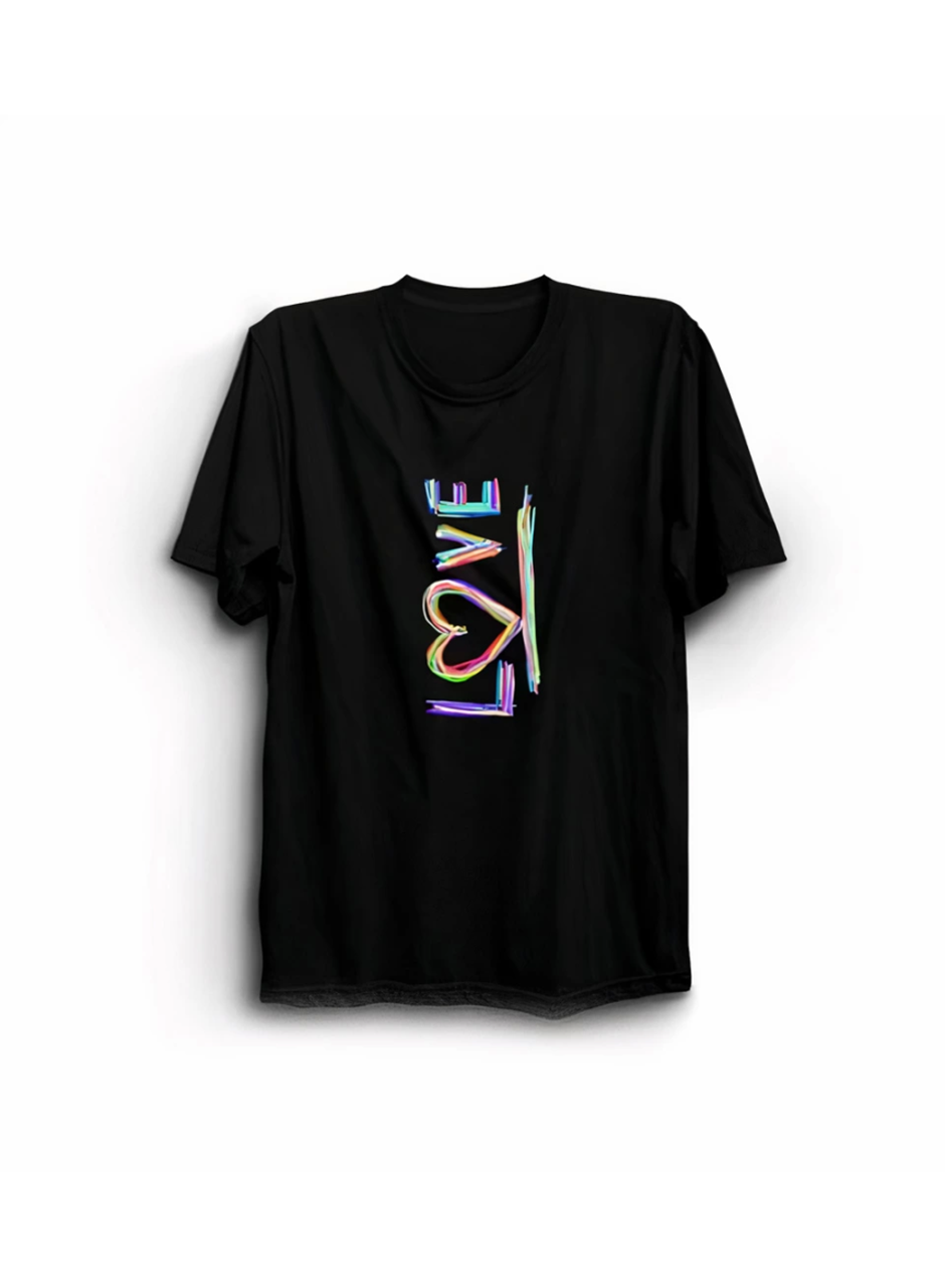 Sevgililer Günü İçin Özel Tasarım Love Baskılı T-shirt - Siyah