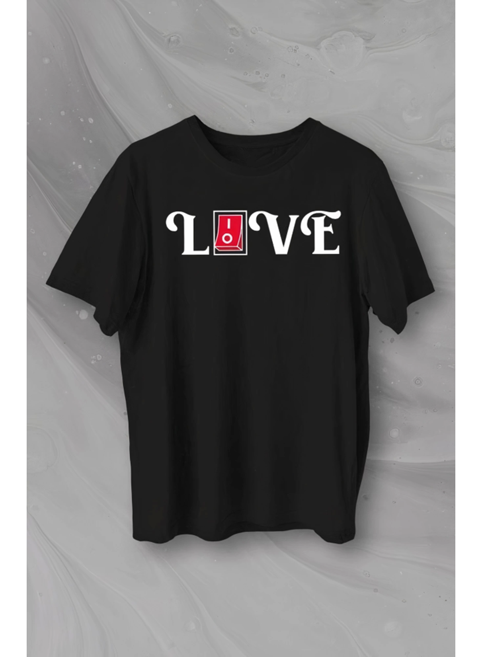 Sevgililer Günü İçin Özel Tasarım Love Baskılı T-shirt - Siyah