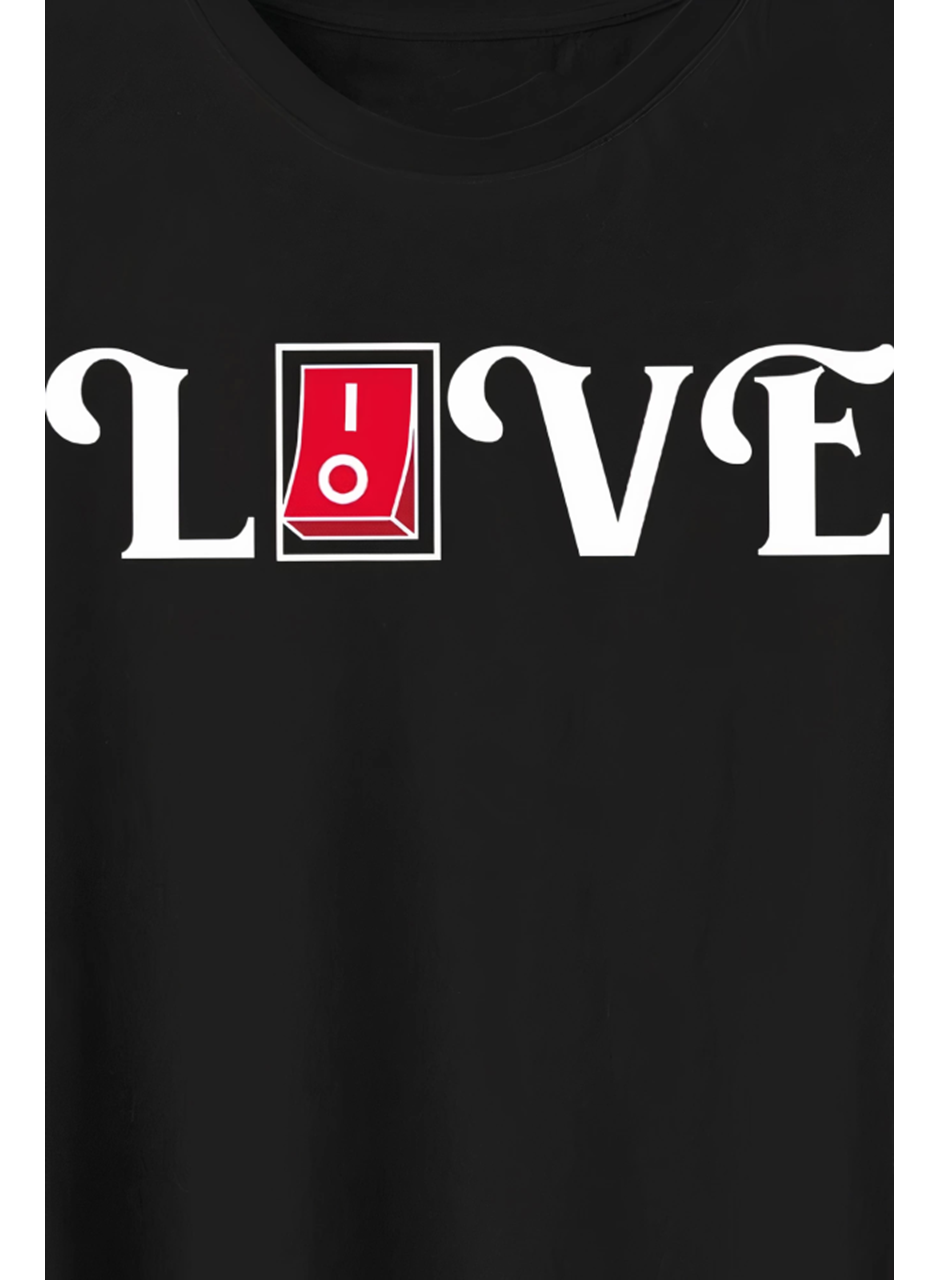 Sevgililer Günü İçin Özel Tasarım Love Baskılı T-shirt - Siyah