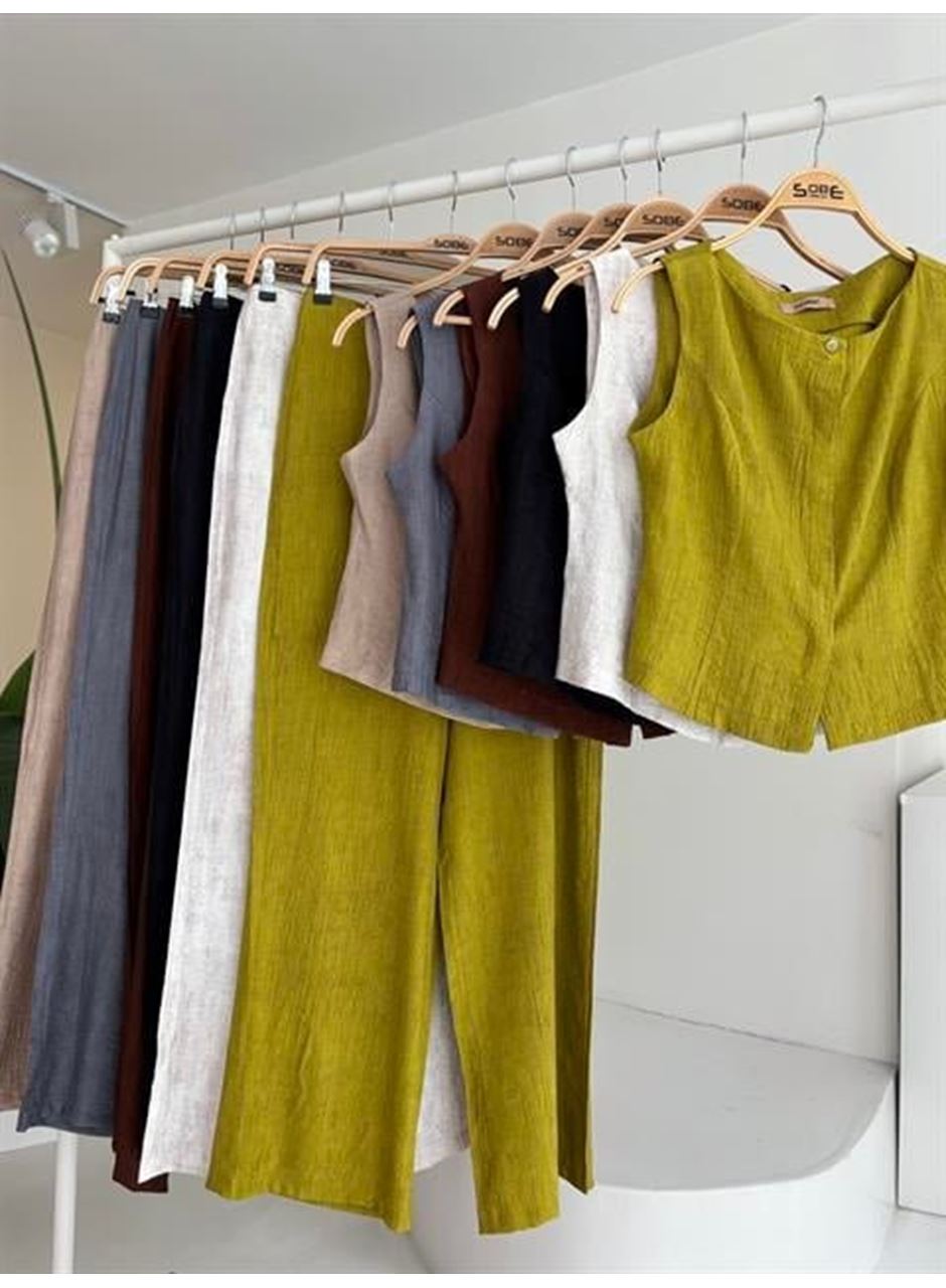 Sıfır Kollu Bluz Batik Desenli Pantolon İkili Takım 10181-08