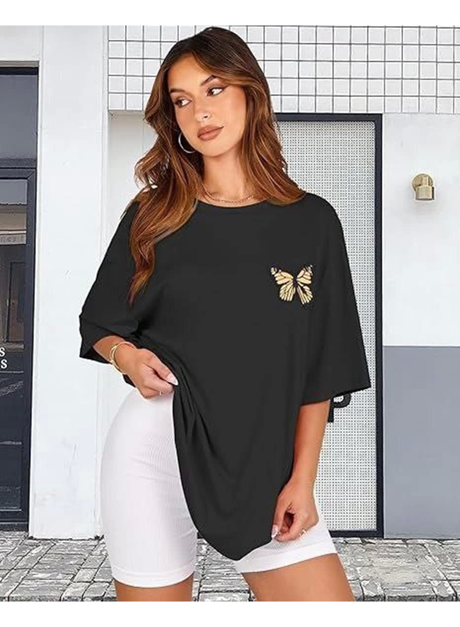 Bisiklet Yaka Baskılı T-shirt - Siyah