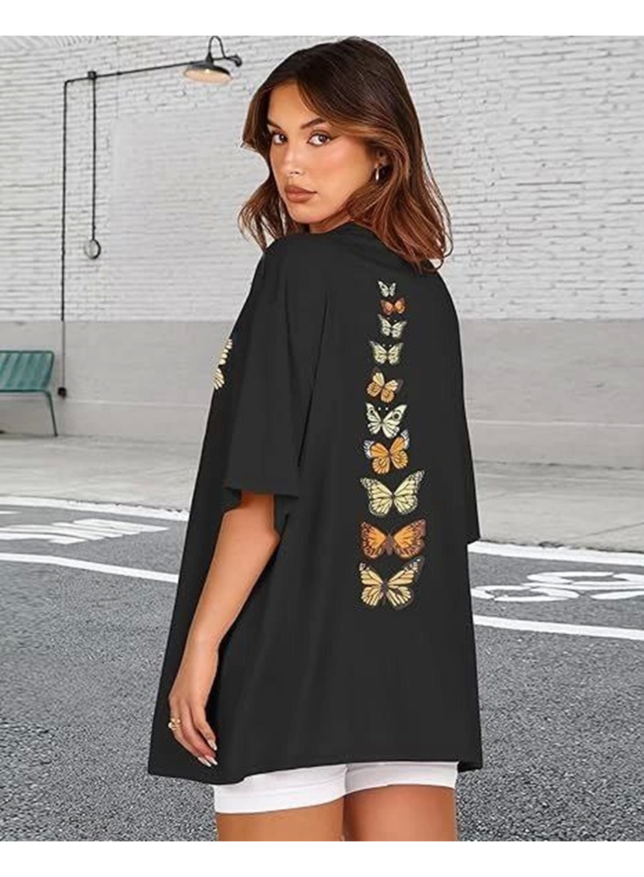 Bisiklet Yaka Baskılı T-shirt - Siyah