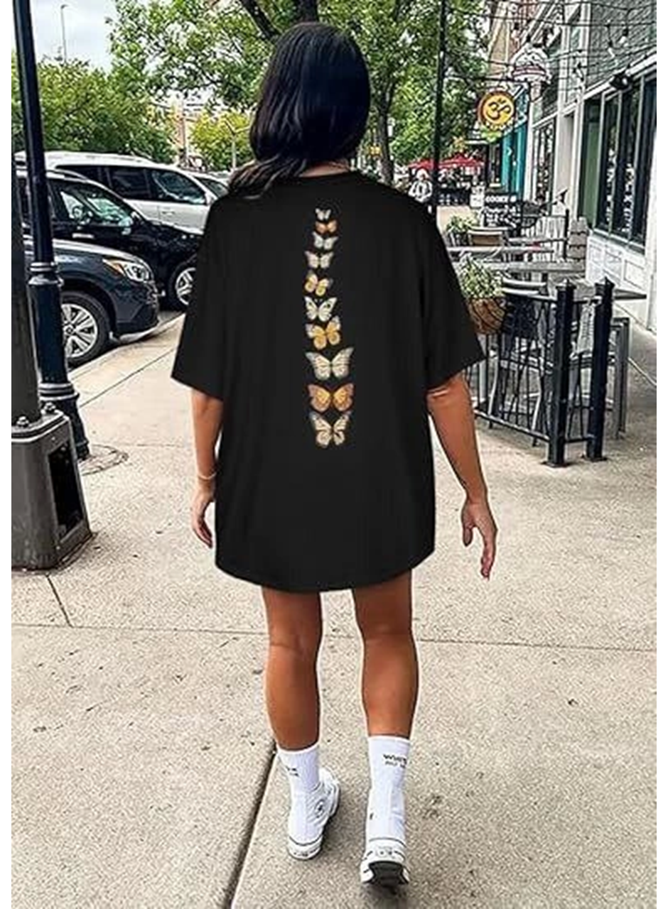 Bisiklet Yaka Baskılı T-shirt - Siyah