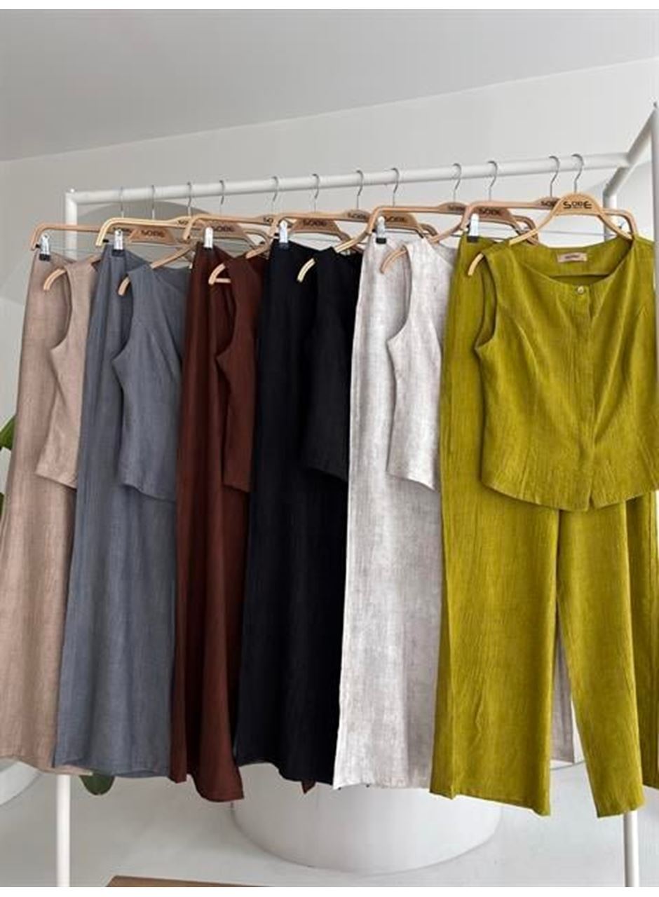 Sıfır Kollu Bluz Batik Desenli Pantolon İkili Takım 10181-08