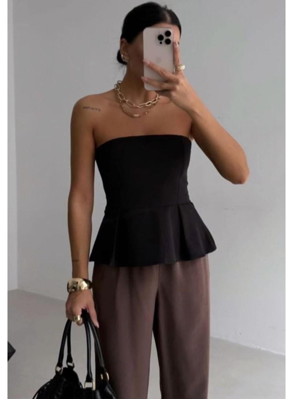 Pileli Straplez Bluz