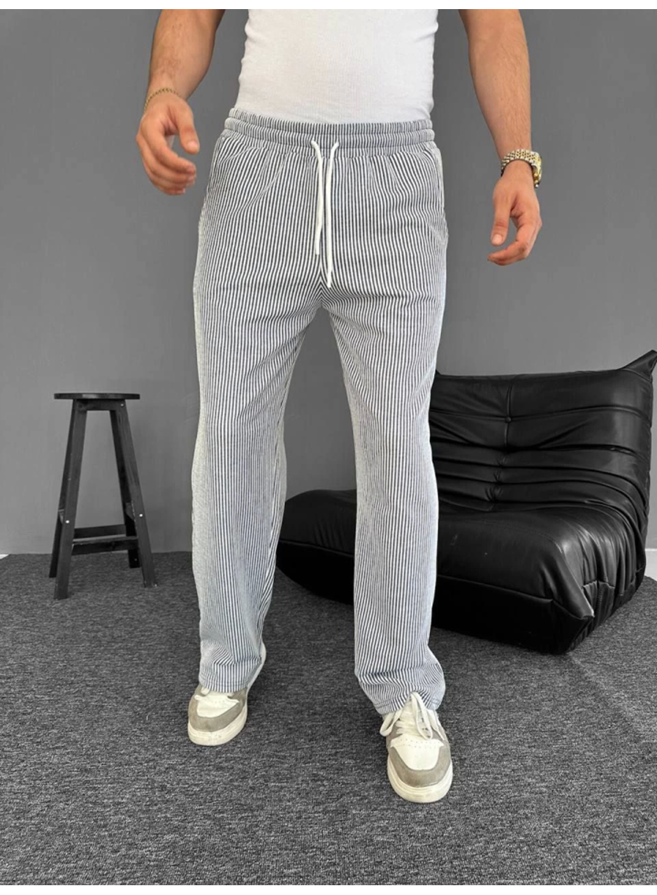 Su Yolu Çizgili Cepli Pantalon - Gri