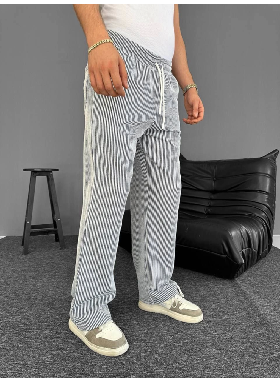 Su Yolu Çizgili Cepli Pantalon - Gri