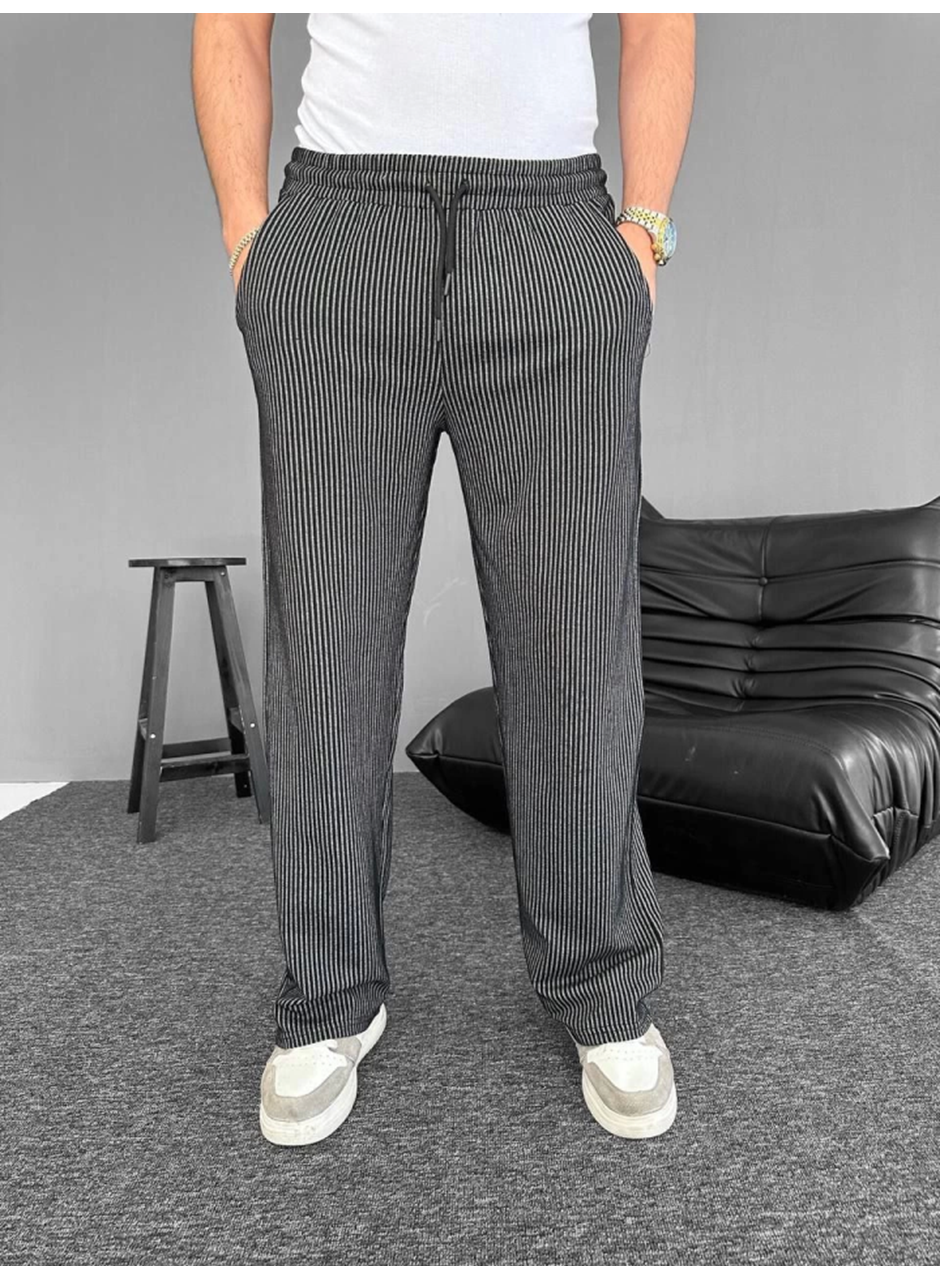 Su Yolu Çizgili Cepli Pantalon - Siyah