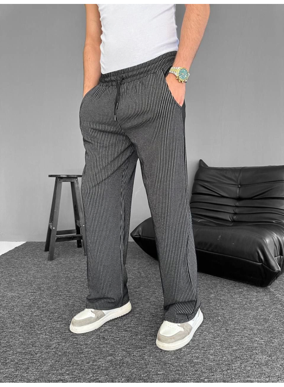 Su Yolu Çizgili Cepli Pantalon - Siyah