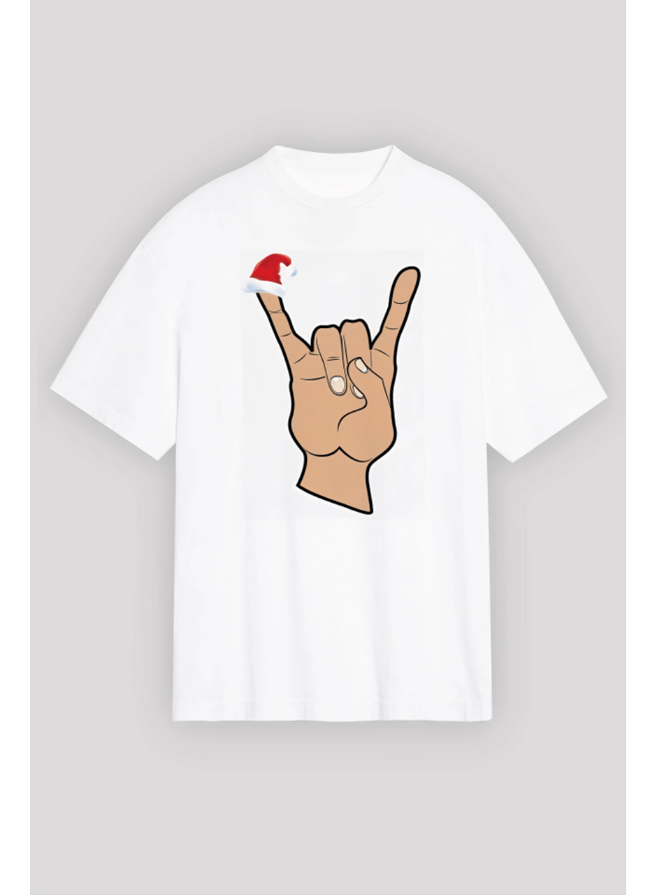 Noel Başlıklı Serçe Parmak T-shirt - Beyaz