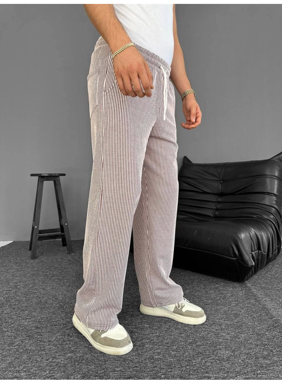Su Yolu Çizgili Cepli Pantalon - Kahverengi