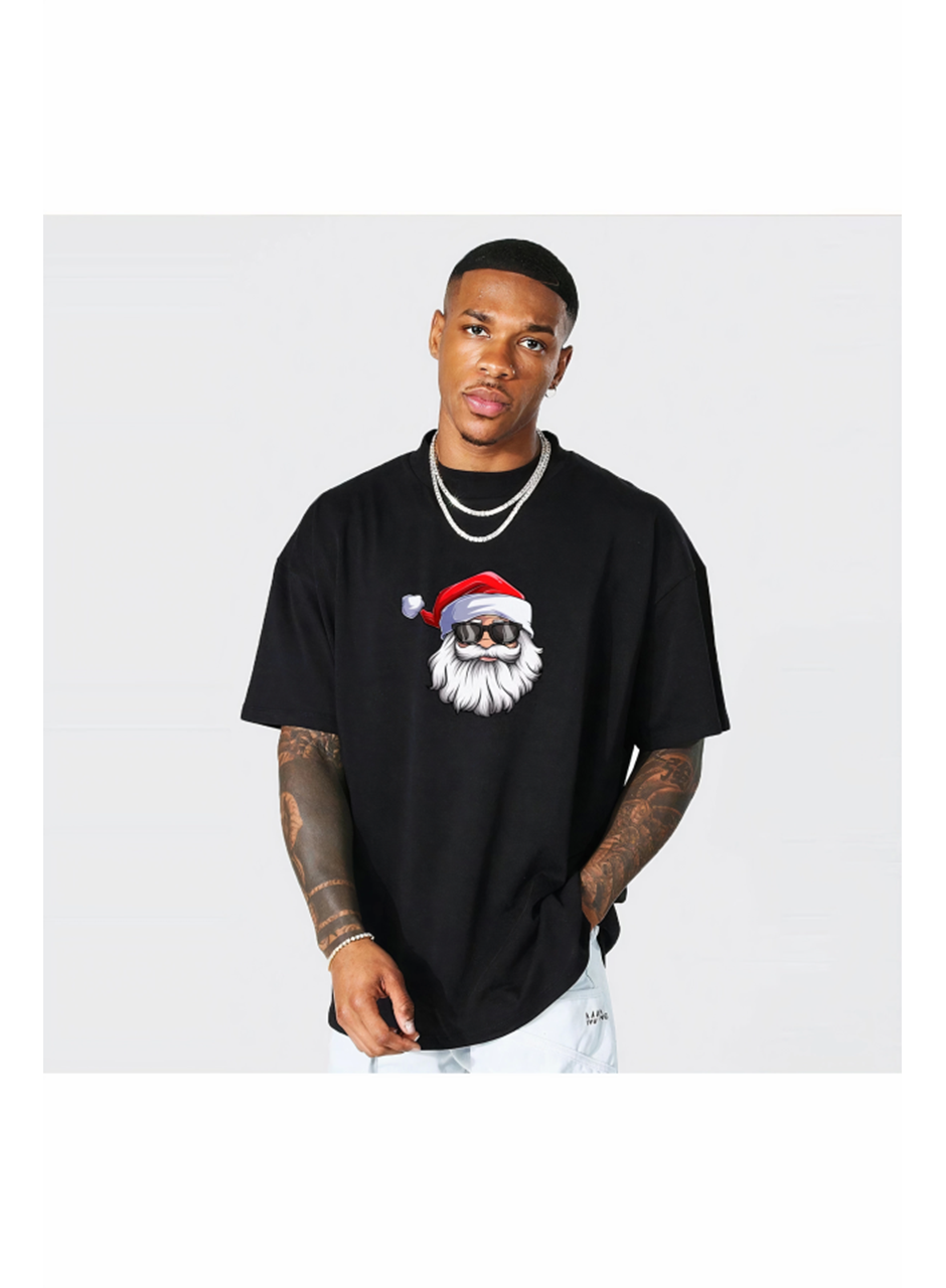 Gözlüklü Noel Baba T-shirt - Siyah