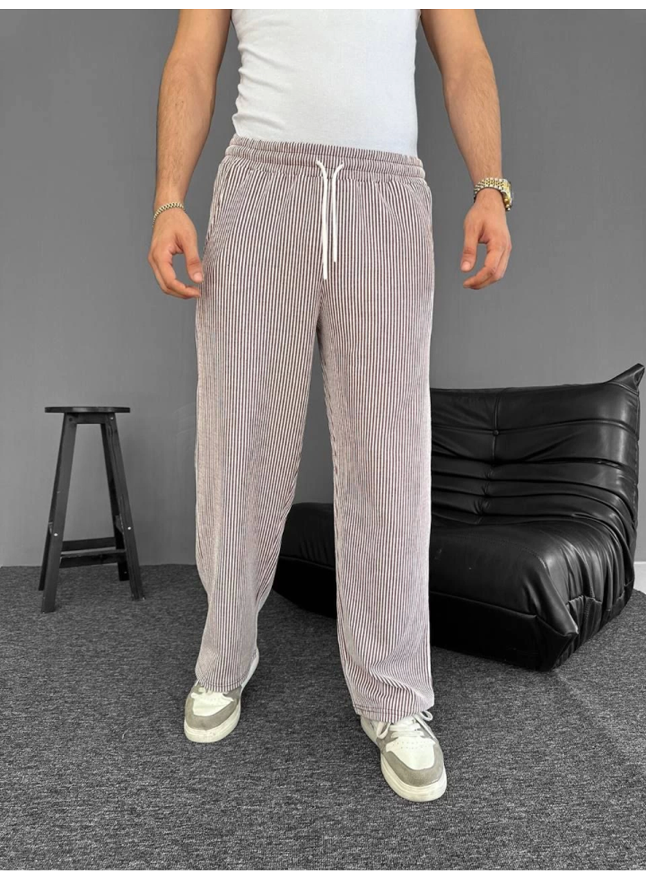 Su Yolu Çizgili Cepli Pantalon - Kahverengi
