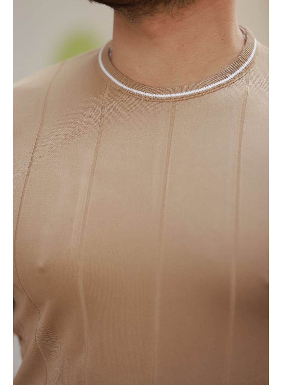 Erkek Bisiklet Yaka çizgi Desenli Ribanalı Kısa Kollu Tshirt