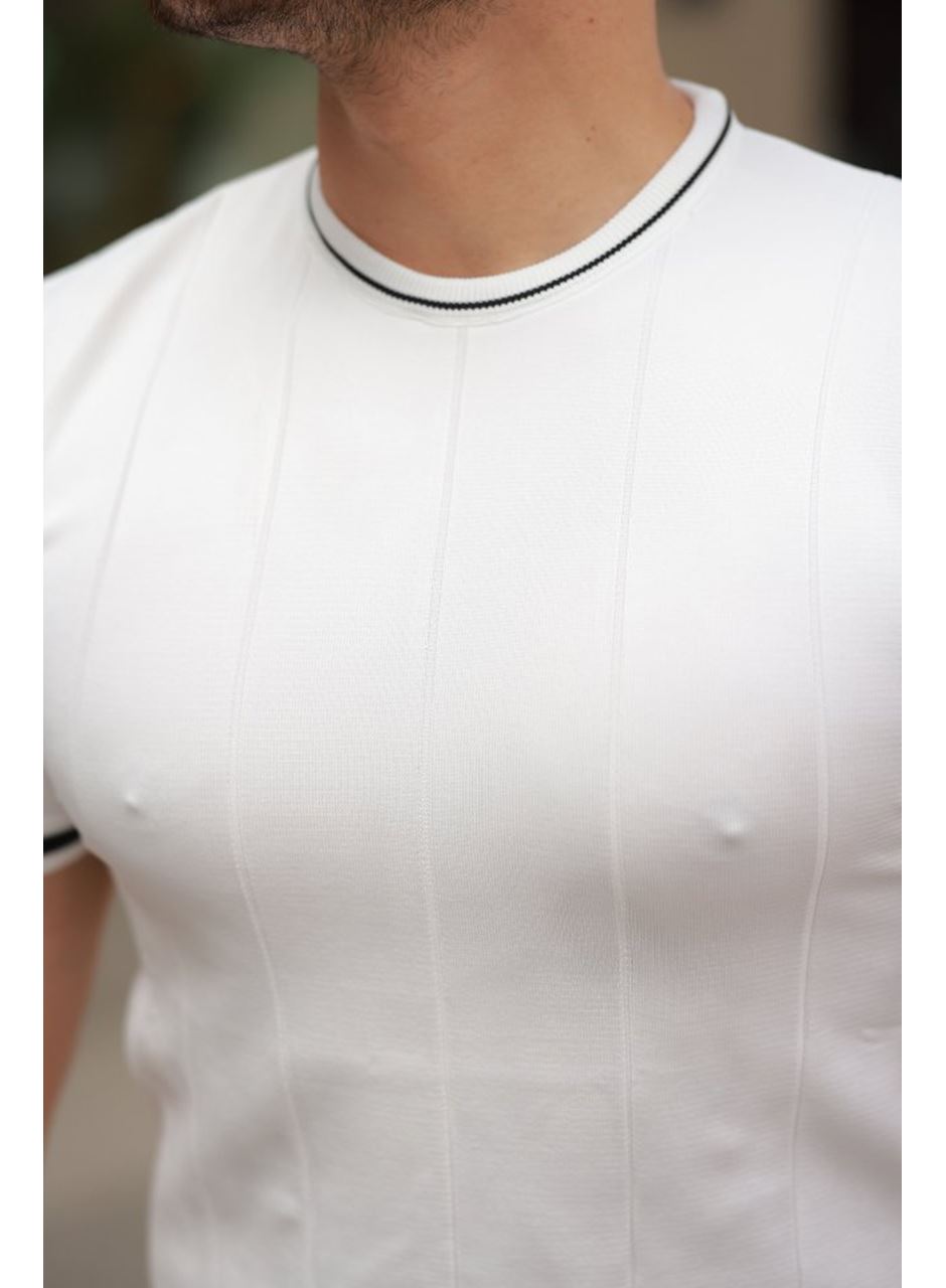 Erkek Bisiklet Yaka çizgi Desenli Ribanalı Kısa Kollu Tshirt