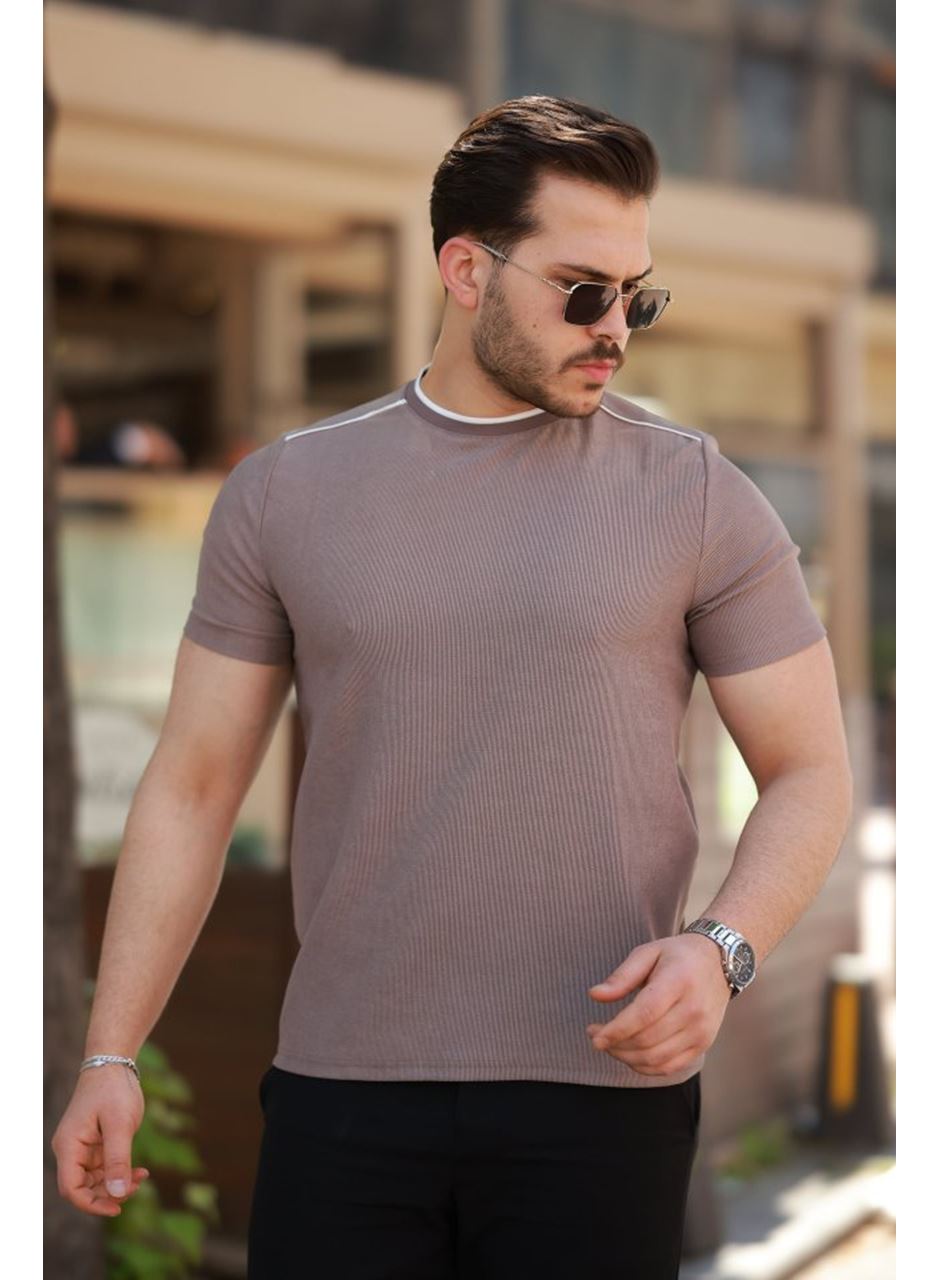Erkek Omuzlar çizgi Detaylı Kısa Kollu T-shirt