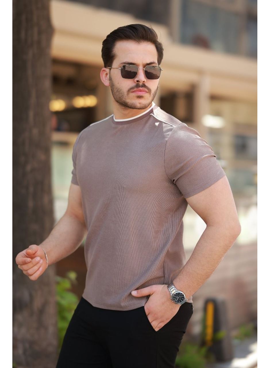 Erkek Omuzlar çizgi Detaylı Kısa Kollu T-shirt
