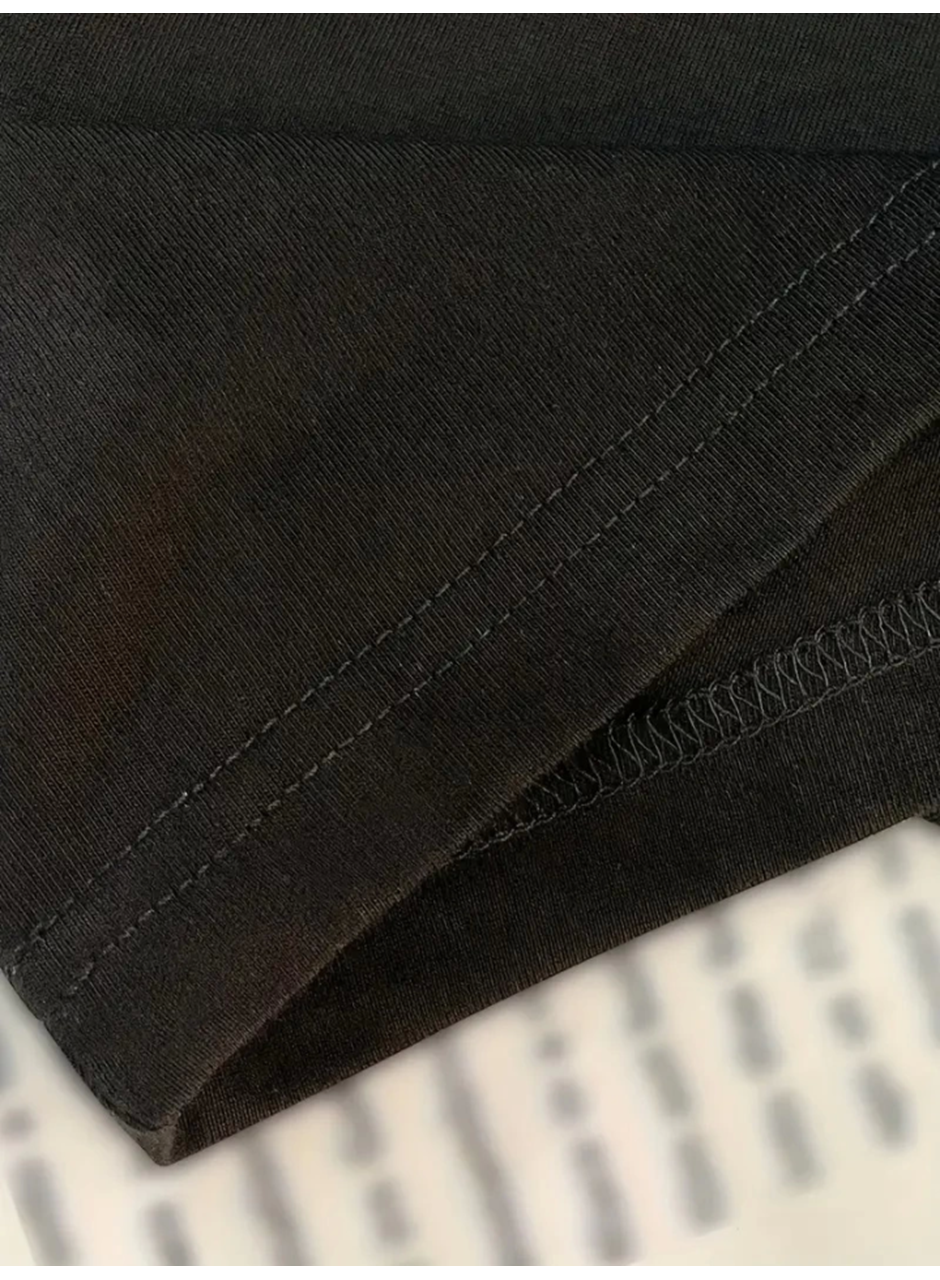 Baskılı Oversize Bisiklet Yaka T-shirt - Siyah