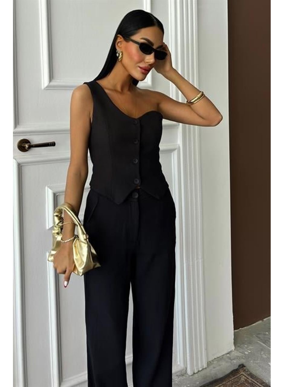 Tek Omuz Büstiyer Plazzo Pantolon Viscon Takım 10159