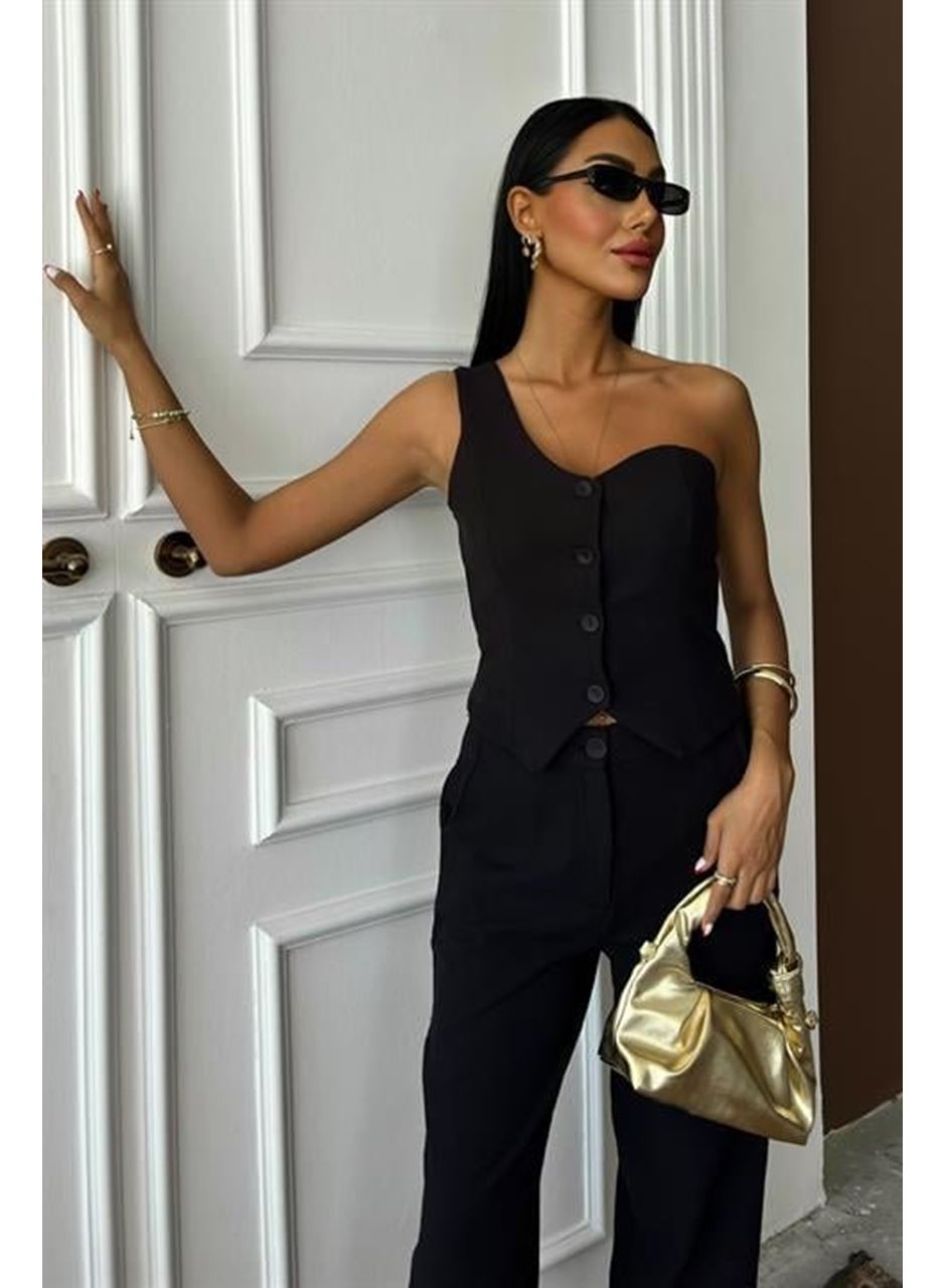 Tek Omuz Büstiyer Plazzo Pantolon Viscon Takım 10159