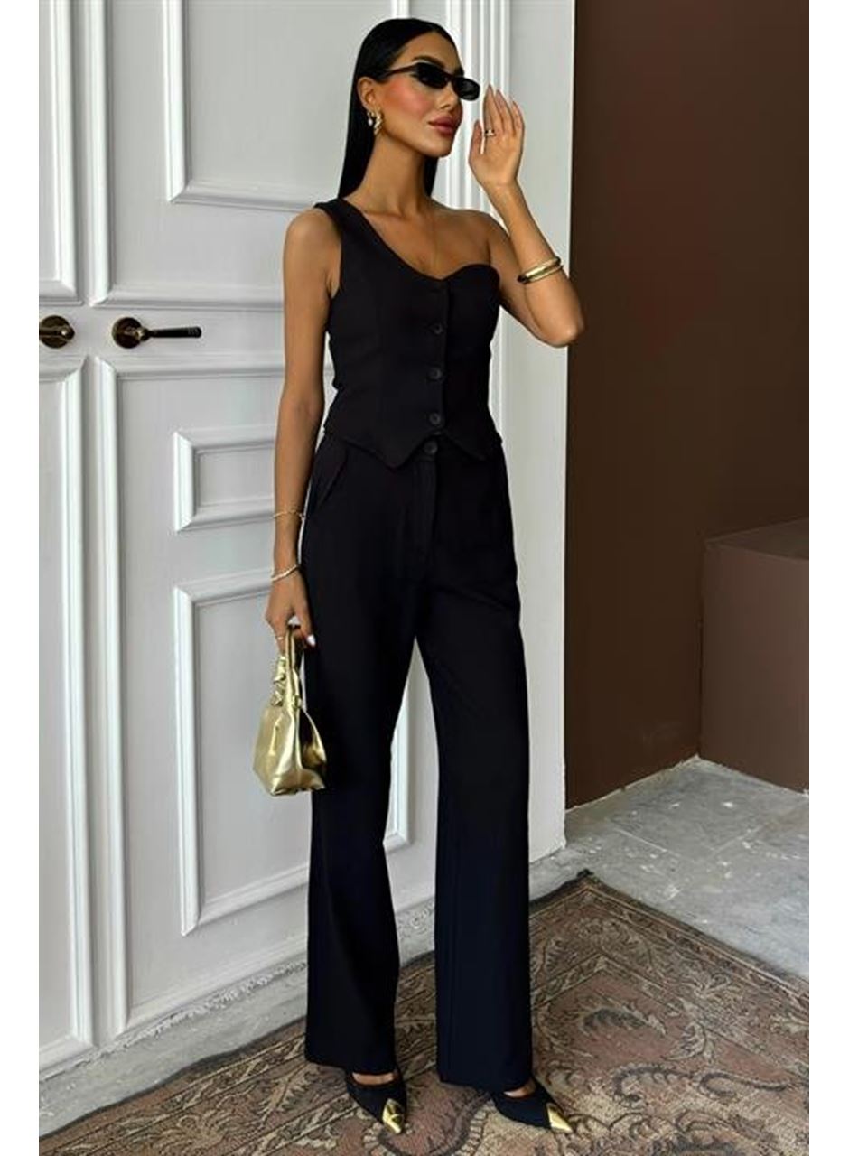 Tek Omuz Büstiyer Plazzo Pantolon Viscon Takım 10159