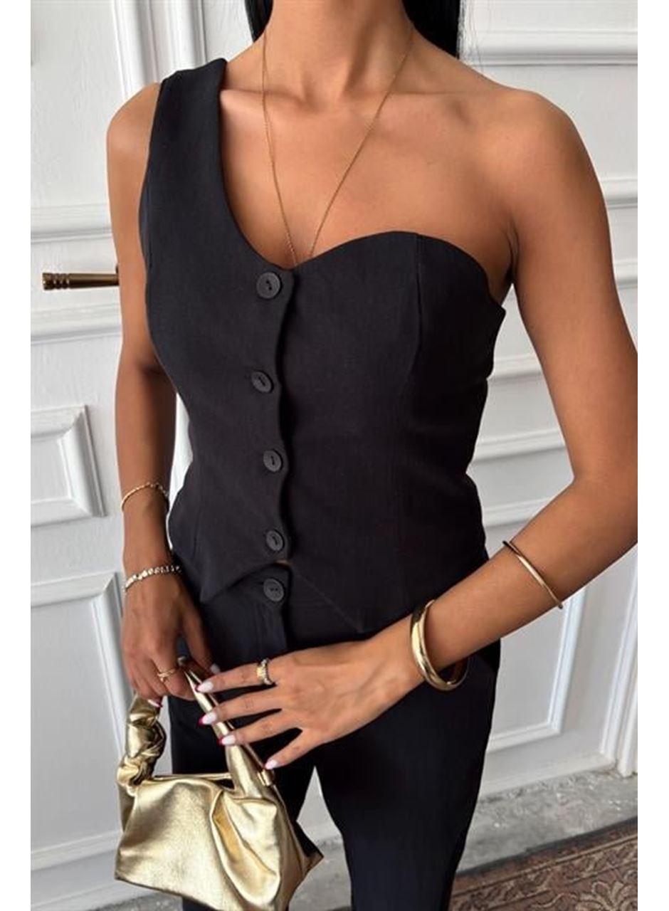 Tek Omuz Büstiyer Plazzo Pantolon Viscon Takım 10159