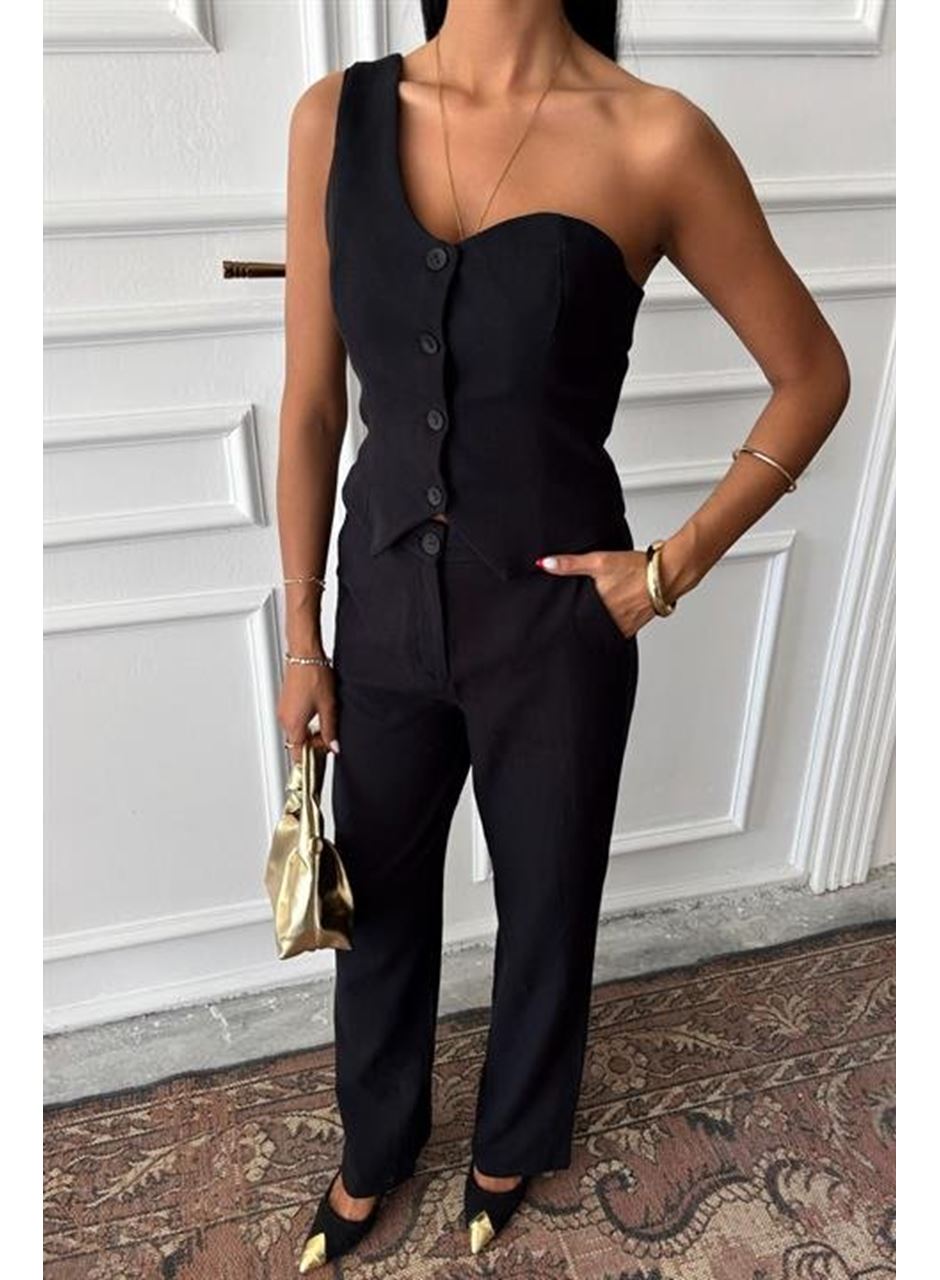 Tek Omuz Büstiyer Plazzo Pantolon Viscon Takım 10159