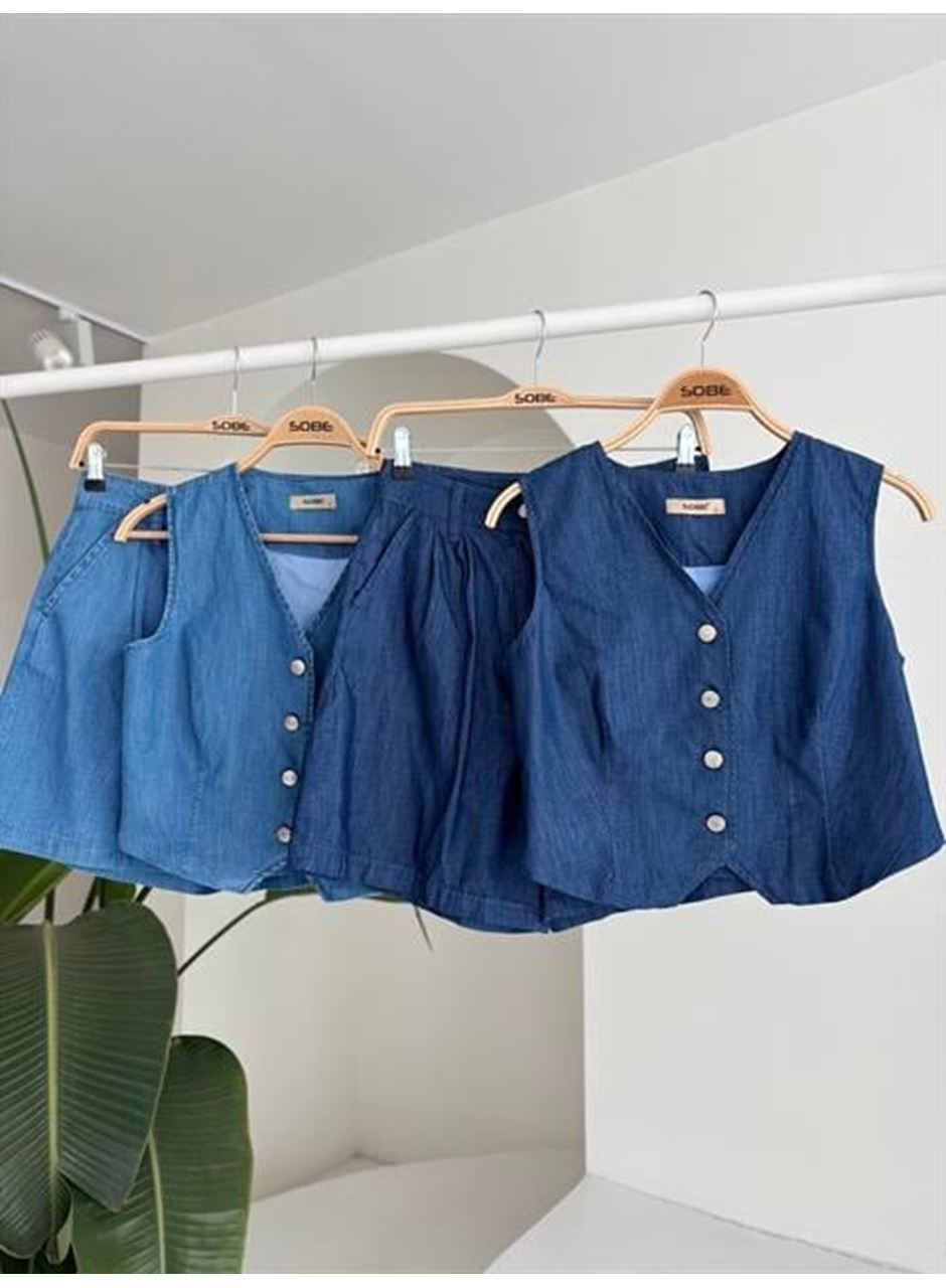 Gümüş Düğmeli Yelek Ve Şort Tensel Takım 10174