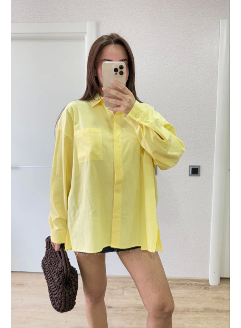Yakalı Yandan Yırtmaçlı Gömlek - Sarı