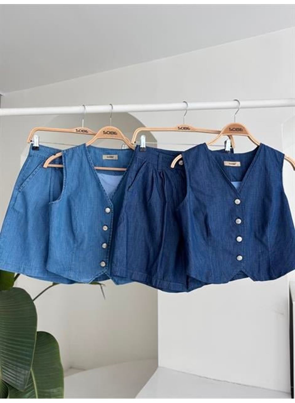 Gümüş Düğmeli Yelek Ve Şort Tensel Takım 10174