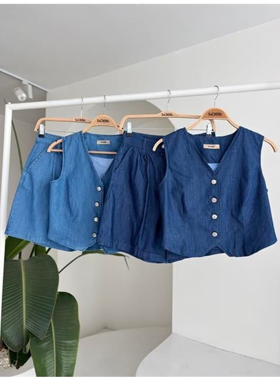 Gümüş Düğmeli Yelek Ve Şort Tensel Takım 10174