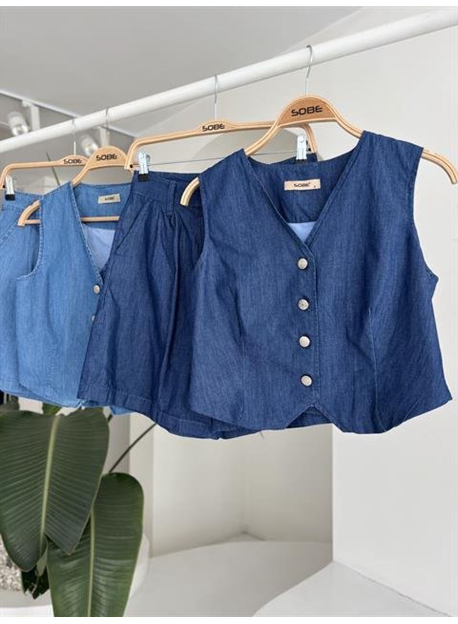 Gümüş Düğmeli Yelek Ve Şort Tensel Takım 10174