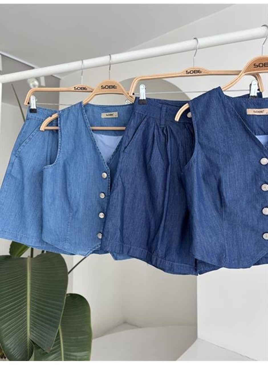 Gümüş Düğmeli Yelek Ve Şort Tensel Takım 10174