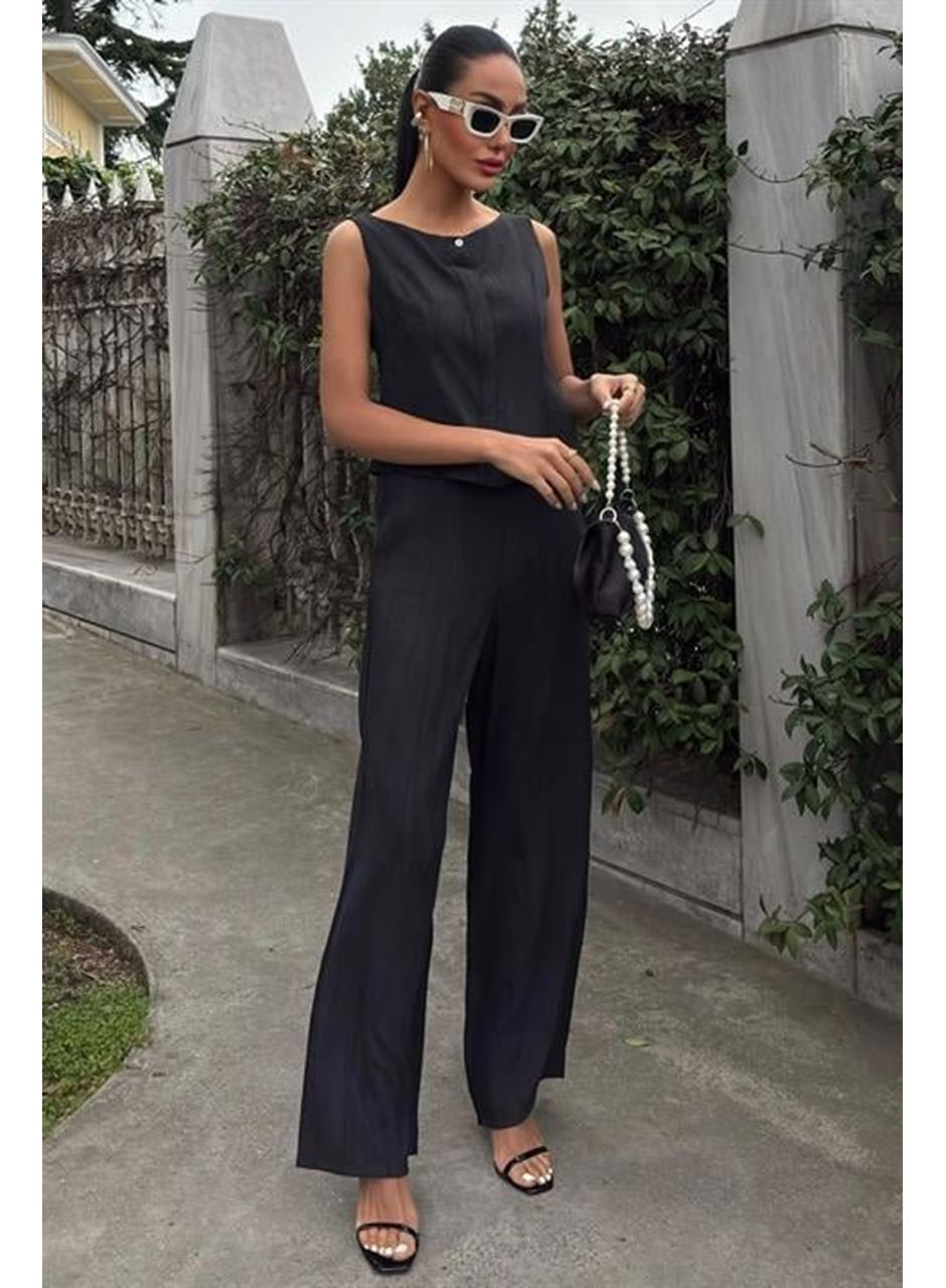 Sıfır Kollu Bluz Batik Desenli Pantolon İkili Takım 10181-08