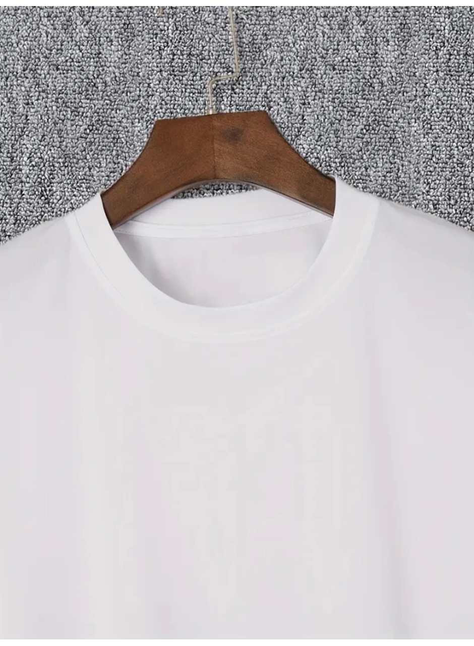 Baskılı Oversize Bisiklet Yaka T-shirt - Beyaz