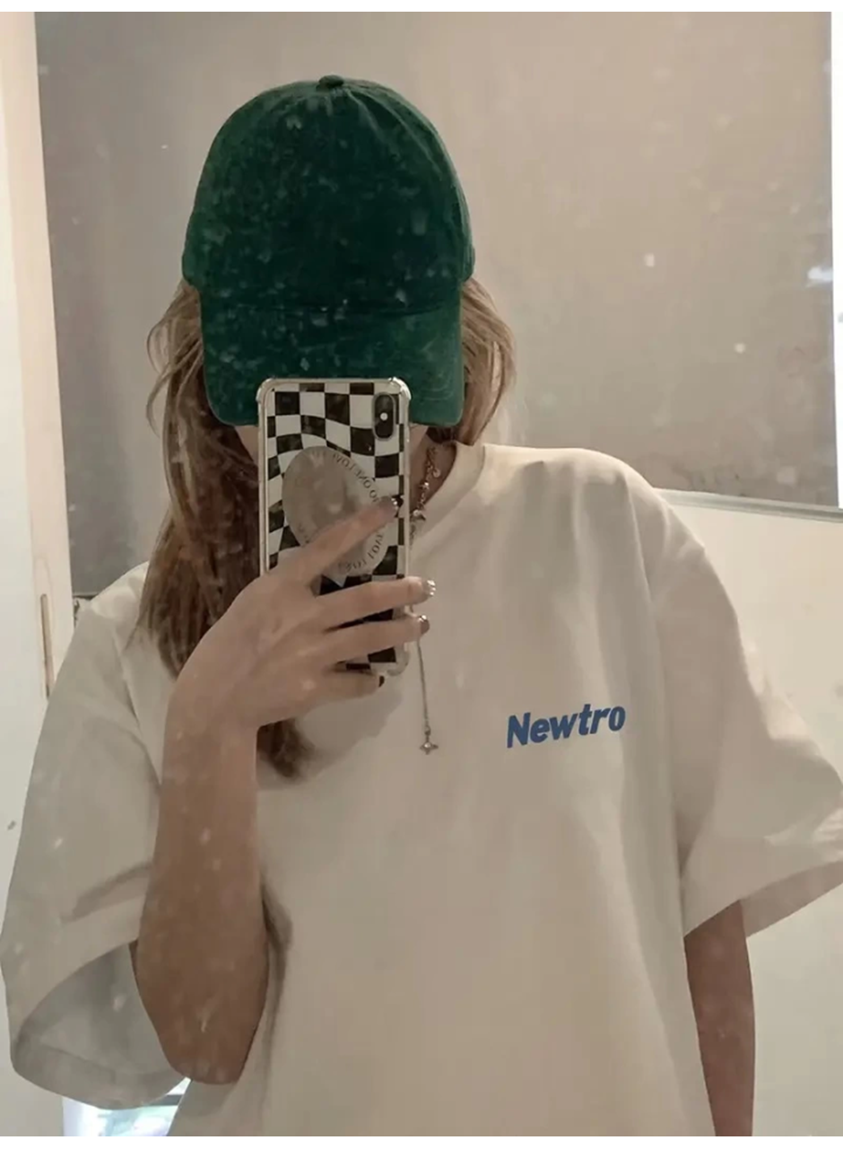 Baskılı Oversize Bisiklet Yaka T-shirt - Beyaz