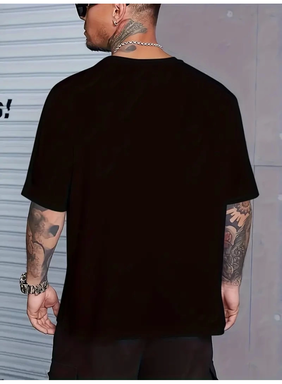 Sporda Günlük Hayata Giyilebilir GYM Baskılı Oversize Bisiklet Yaka Erkek T-shirt - Siyah