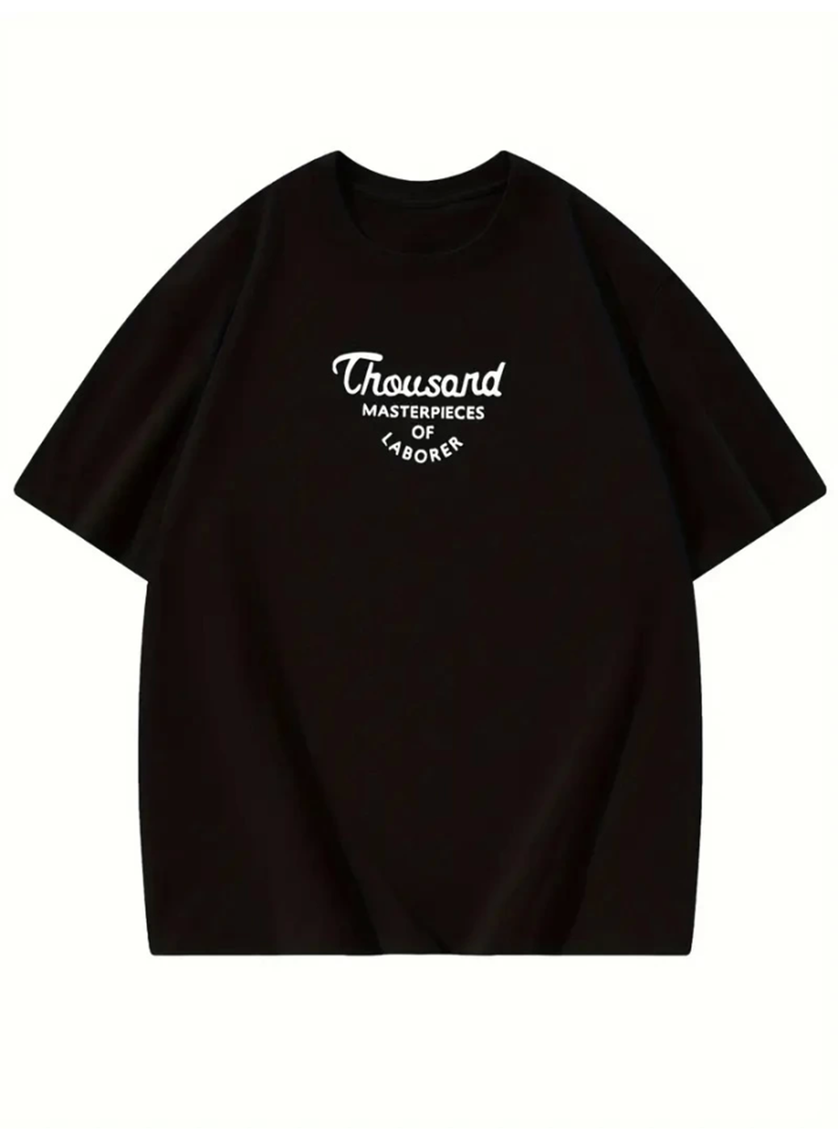 Thousand Baskılı Oversize Bisiklet Yaka T-shirt - Siyah