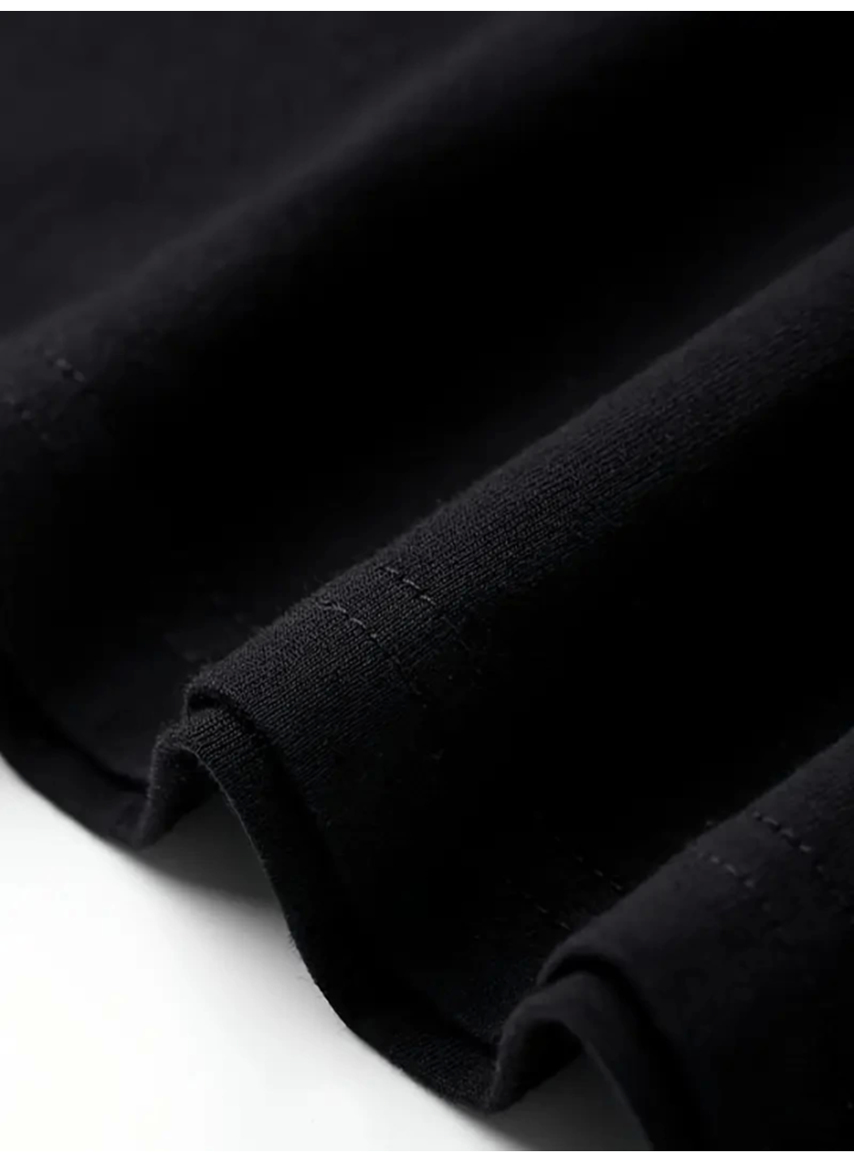 Baskılı Oversize Bisiklet Yaka T-shirt - Siyah