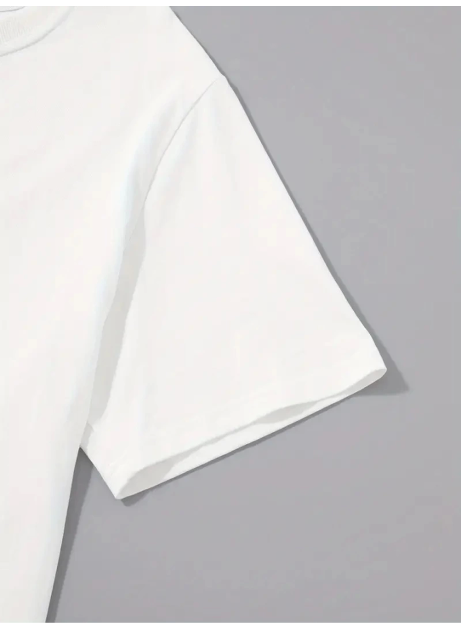 Baskılı Oversize Bisiklet Yaka T-shirt - Beyaz