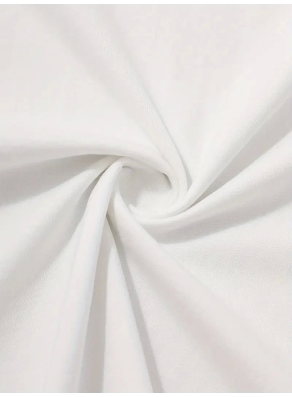 Baskılı Oversize Bisiklet Yaka T-shirt - Beyaz