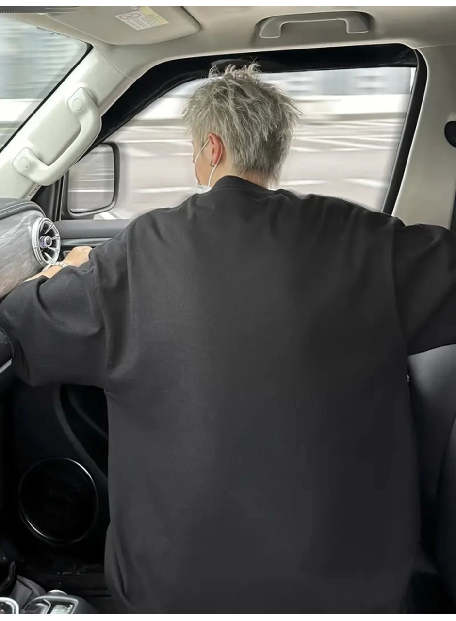 Baskılı Oversize Bisiklet Yaka T-shirt - Siyah