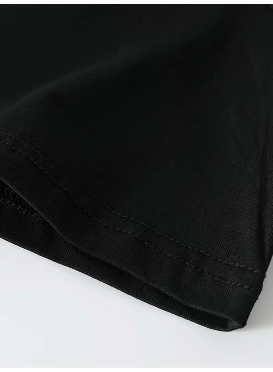 Baskılı Oversize Bisiklet Yaka T-shirt - Siyah