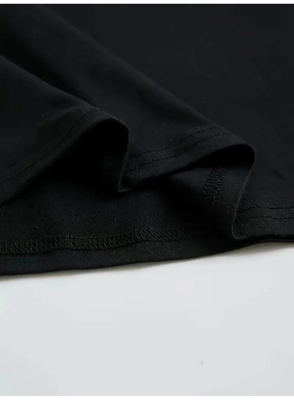 Baskılı Oversize Bisiklet Yaka T-shirt - Siyah