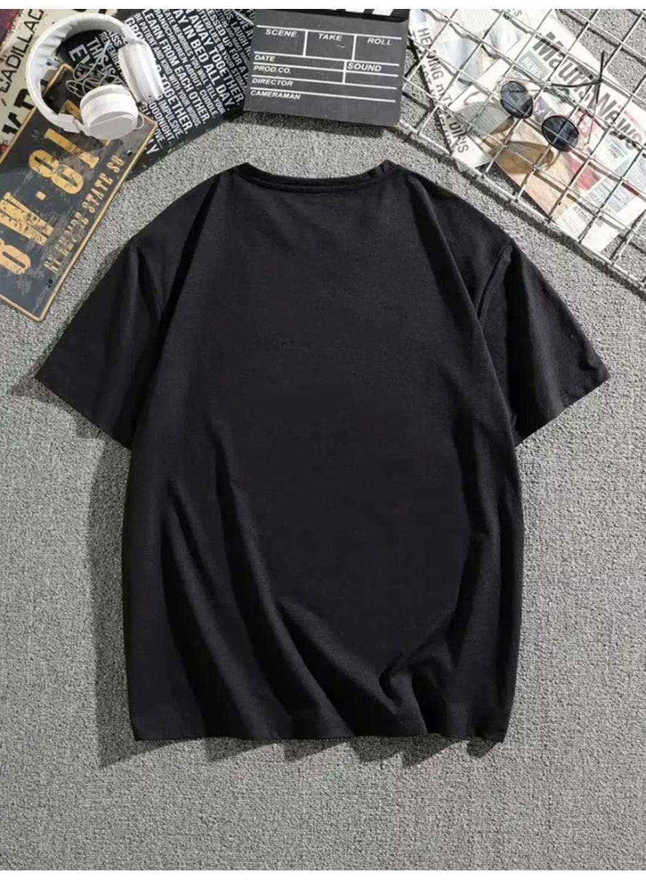 Erkek Dağ Grafikli Tişört, Yaz Için Büyük Beden Rahat T-shirt - Siyah